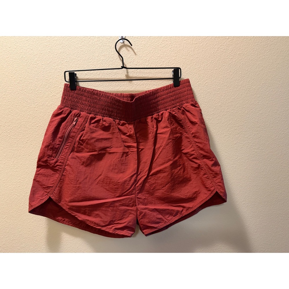 Zenana Womens Plus 1X Rust Red Nylon Running Shorts High Rise Smocked QP-6234XBA